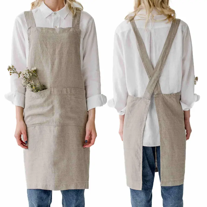 Natural Crossback Linen Apron – Minimalist, Unbleached Cotton-Linen Blend 1