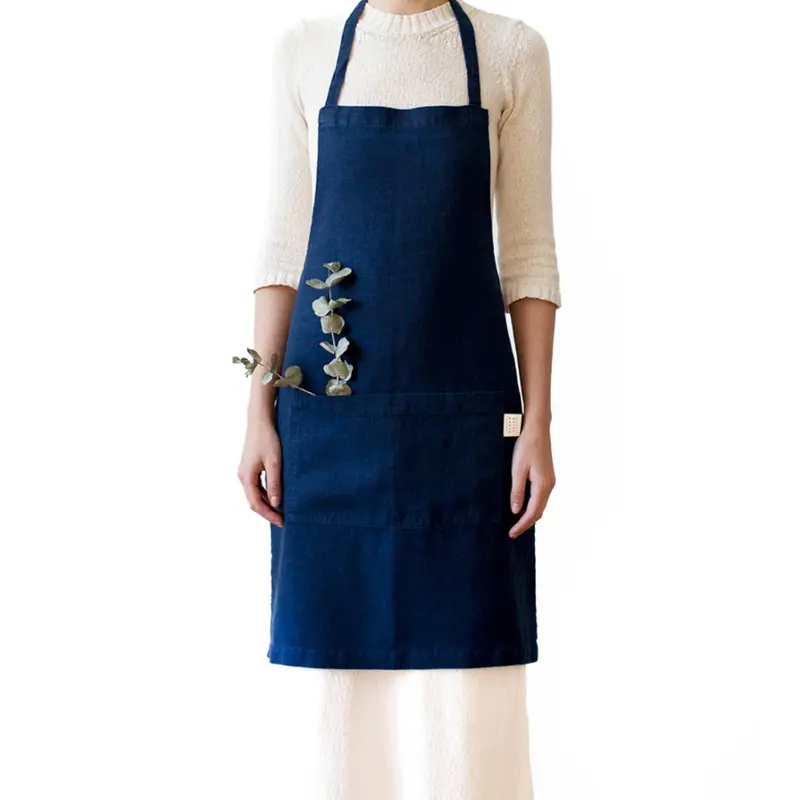 Navy-Blue Daily Linen Apron – Breathable, Washable Everyday Apron 1
