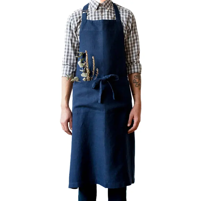 Navy Chef Linen Apron – Durable, Stylish Culinary Workwear 1