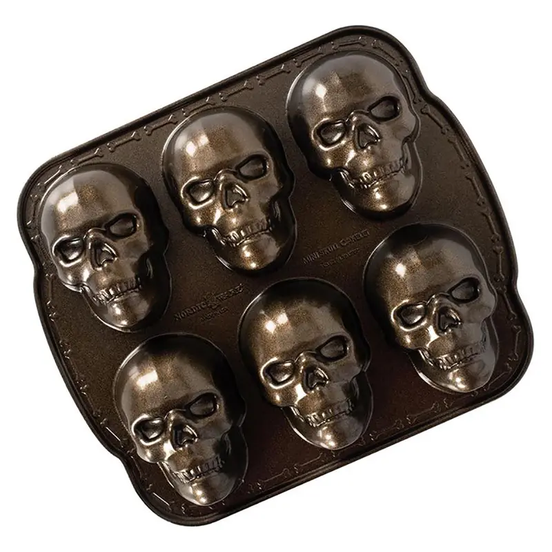 Nordicware Haunted Skull Cakelet Pan – Bronze Non-Stick, American-Cast Halloween Design 1