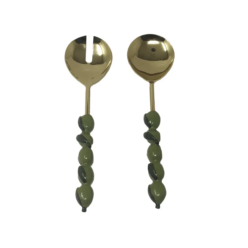 Olive-Inspired Salad Serving Pair – Ergonomic Stainless Steel 1