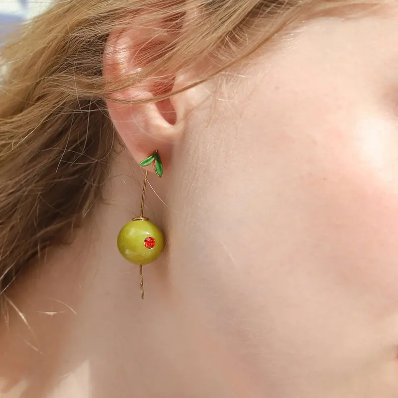 Olive-Shaped Drop Earrings – Handcrafted Pair 1