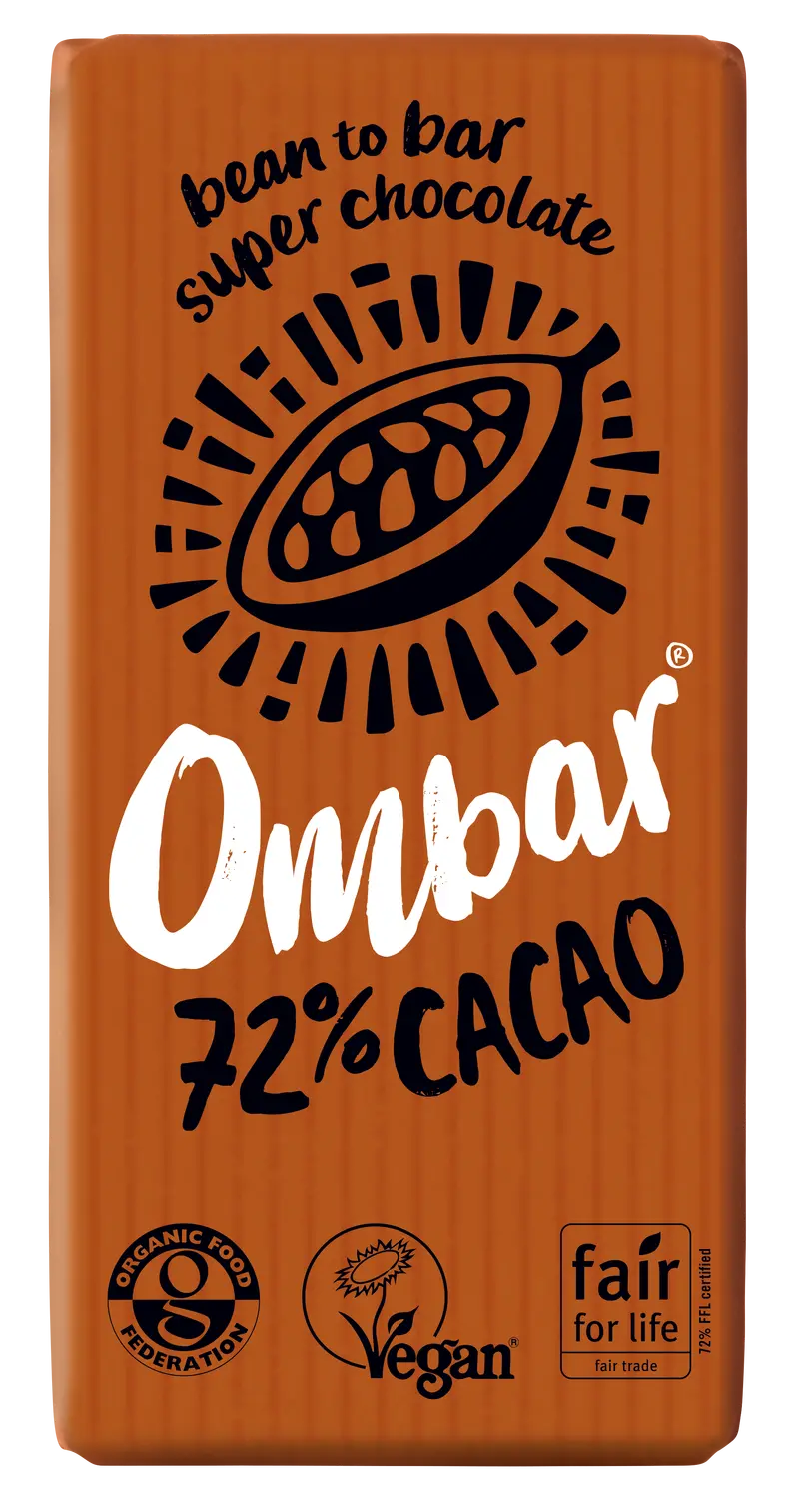 Ombar 72% Dark Raw Chocolate Bar – 10-Pack (35G Each) 1