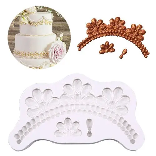 Pearl-Edged Floral Border Silicone Mold 1