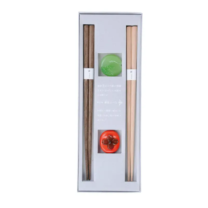 Persimmon & Plum Wood Chopstick Set – 18Cm Elegant Pair With Matching Rests 1