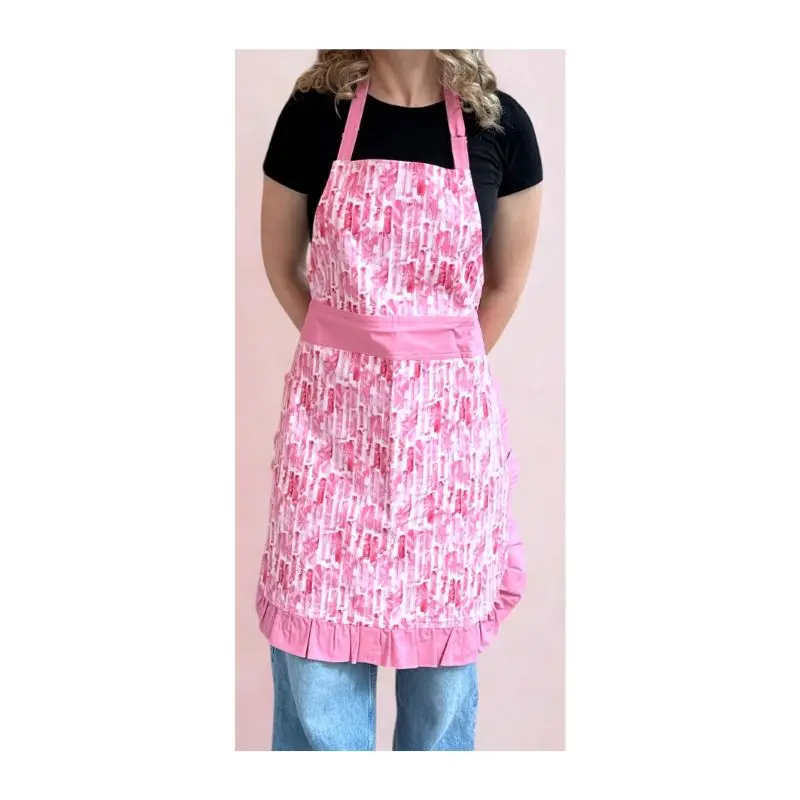Pink Brick-Style Baker’S Apron With Frills – Craftdin Times 1