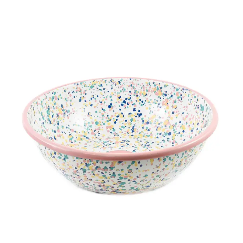 Pink Dot Enamel Large Salad Bowl – 32 Cm Serving Vessel 1