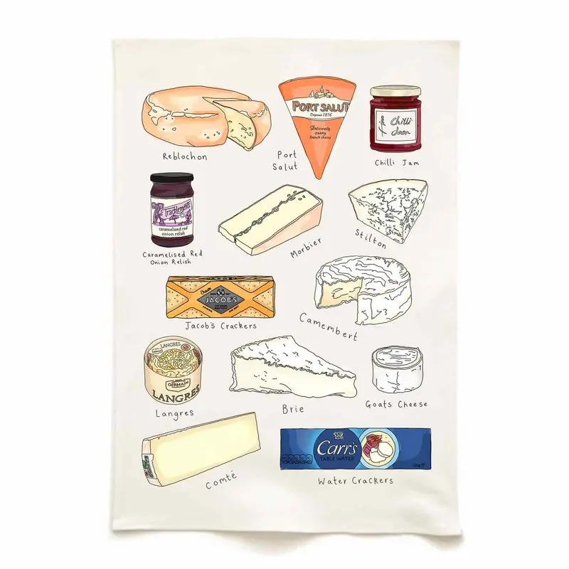 Quite Nice Cheese & Crackers Pattern Organic Cotton Tea Towel 1