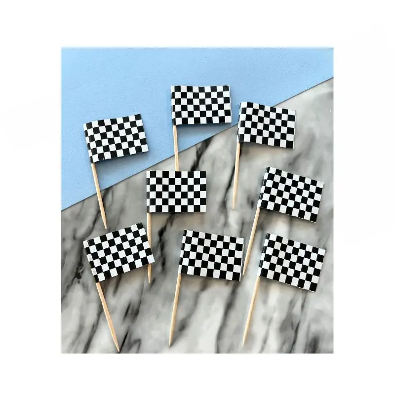 Race Car Flag Cupcake Toppers – Dessert Bling 24-Piece Set 1