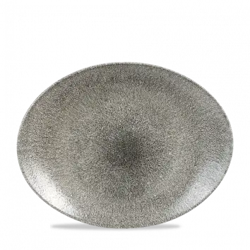 Raku Quartz Black Orbit Oval Coupe Plate – 12.5 Inch Contemporary Serving Dish, Set Of 12 1