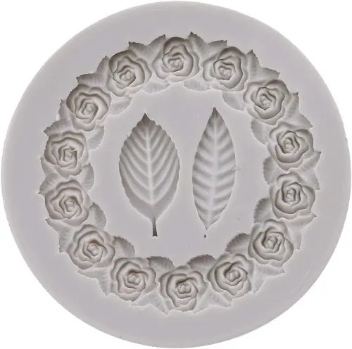 Rose Wreath With Botanical Leaves Silicone Mold 1