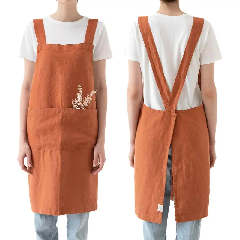 Rust Crossback Linen Apron – Rich Tone, Adjustable Fit, Artisan Crafted 1