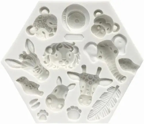 Safari Animal Faces Silicone Fondant Mold 1