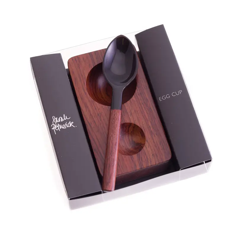 Sarah Petherick Rosewood Egg Cup Set – Includes Black Horn Spoon 1