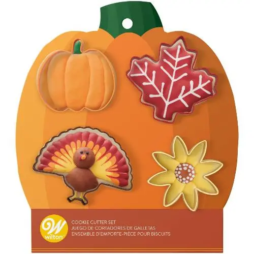Seasonal Cookie Cutter Set: Pumpkin, Leaf, Turkey, Flower 1