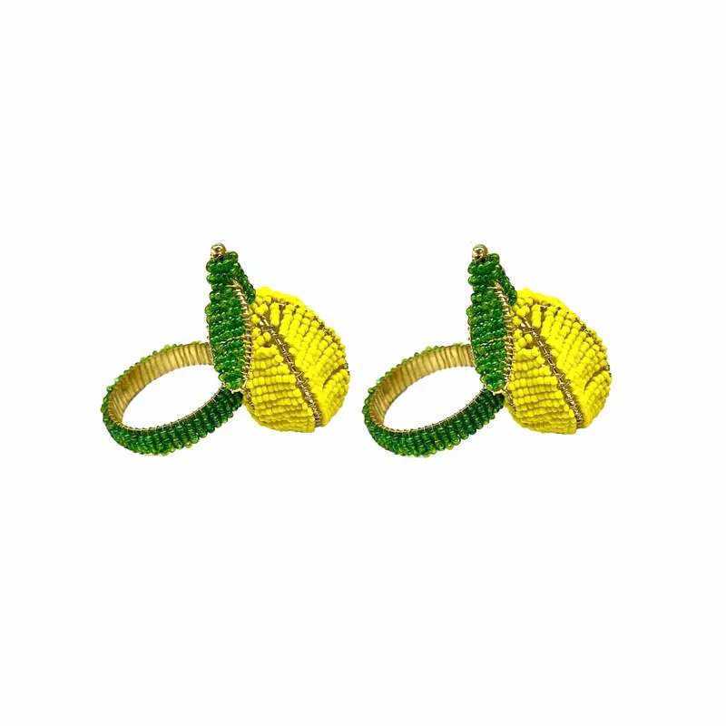 Set Of 2 Beaded Lemon Napkin Rings – Vibrant Citrus Design 1
