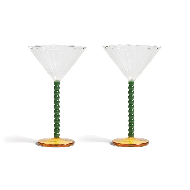 Set Of 2 Hand-Blown Bubble-Stem Martini Glasses – Modern Cocktail Ware 1