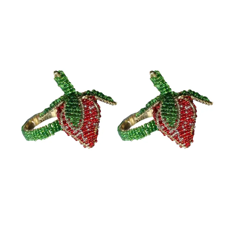 Set Of 2 Textured Strawberry Napkin Rings – Hand-Beaded 1