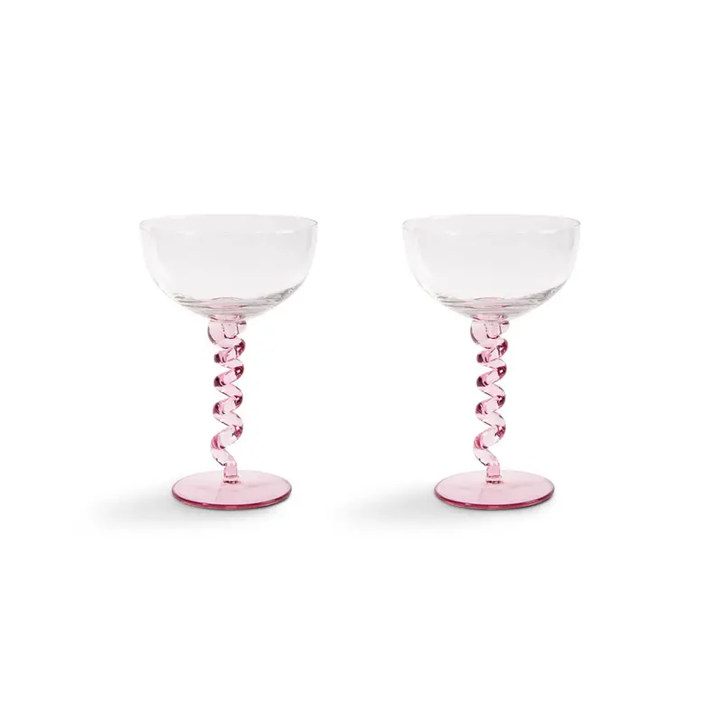 Set Of 2 Twisted Pink Coupe Glasses – Modern Stemless Drinkware 1