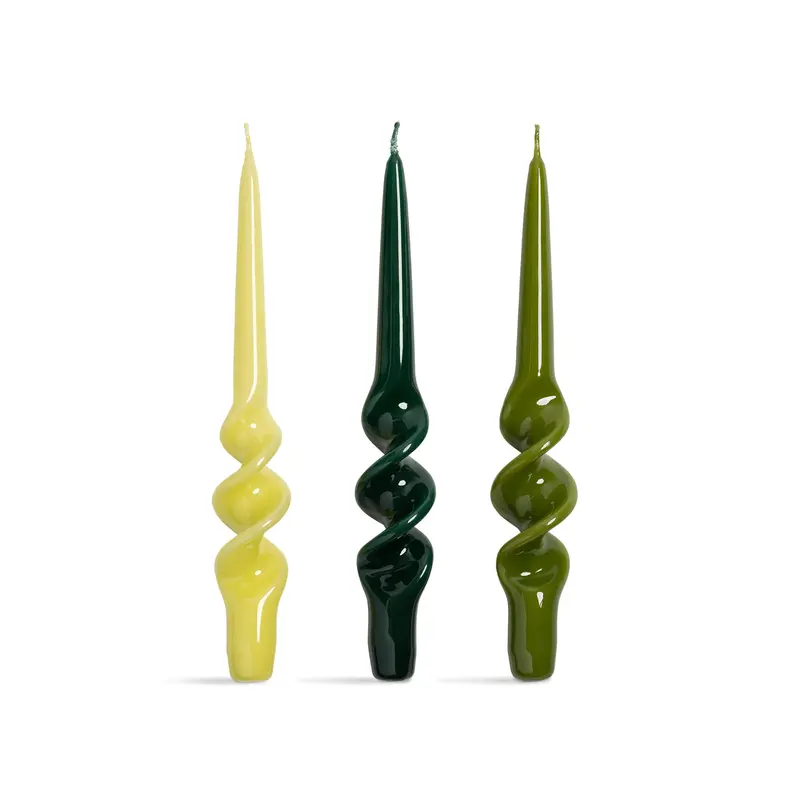 Set Of 3 Green Spiral Decorative Candles 1