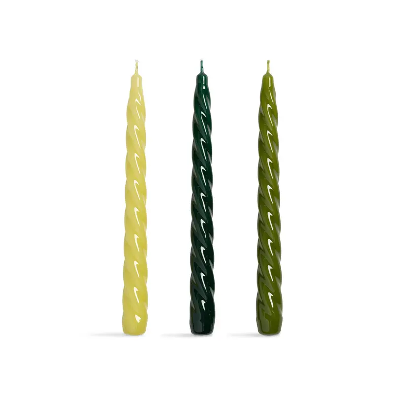 Set Of 3 Green Twisted Decorative Candles 1