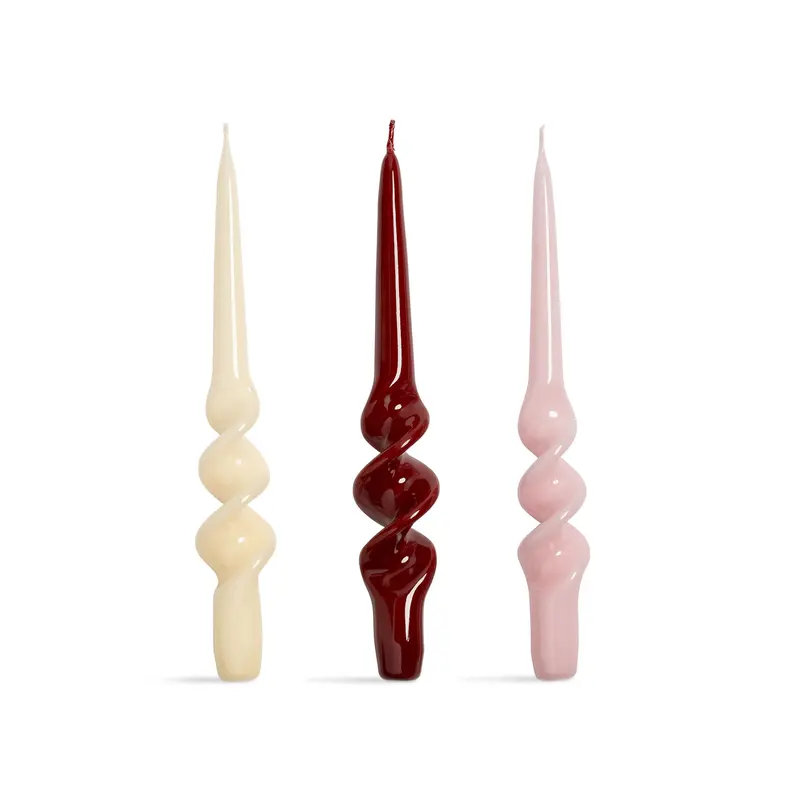 Set Of 3 Red & Purple Spiral Decorative Candles 1