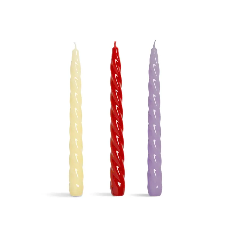 Set Of 3 Red & Purple Twisted Decorative Candles 1