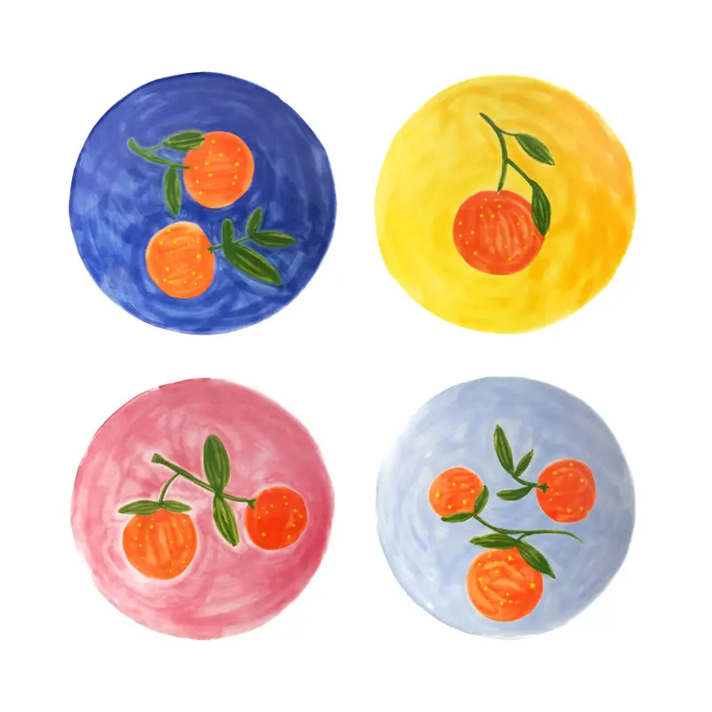 Set Of 4 Orange Side Plates – 16Cm Rimmed Ceramic Accents 1