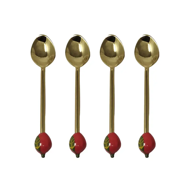 Set Of 4 Stainless Steel Strawberry-Themed Dessert Spoons 1