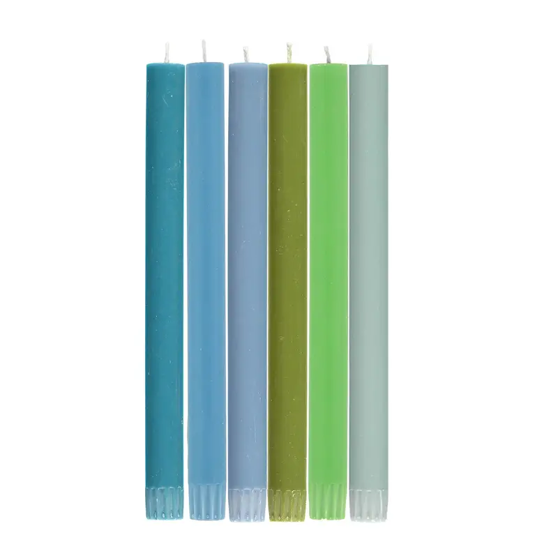 Set Of 6 Assorted Blue & Green Candles – Soy Wax, Varying Sizes 1
