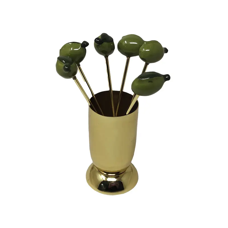 Set Of 6 Olive-Shaped Cocktail Picks – Stainless Steel 1