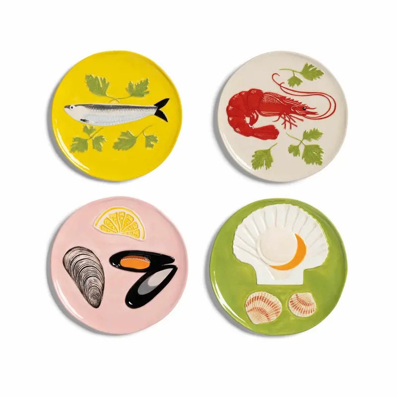 Set Of Four Seafood-Inspired Side Plates – Mix Of Coastal Designs, 16Cm 1