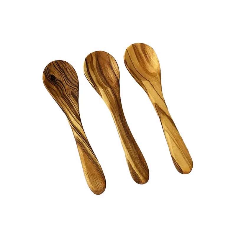 Set Of Three Handcrafted Olive Wood Mini Serving Spoons 1