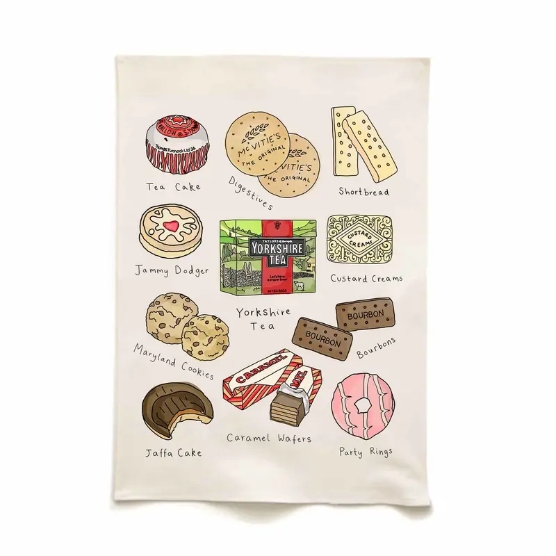 'Tea & Biscuits' Illustrated Organic Cotton Tea Towel – Quite Nice Clothing 1