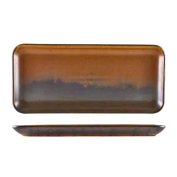 Terra Rustic Copper Narrow Rectangular Porcelain Platter – 36 × 16.5Cm (3-Pack) 1