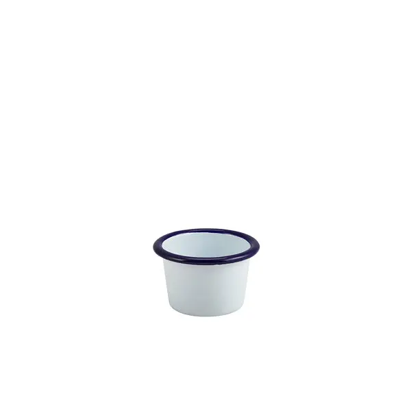 Vintage-Style Enamel Ramekin – White Body With Blue Rim, 7Cm Ø / 90Ml (3.2Oz), Set Of 12 1