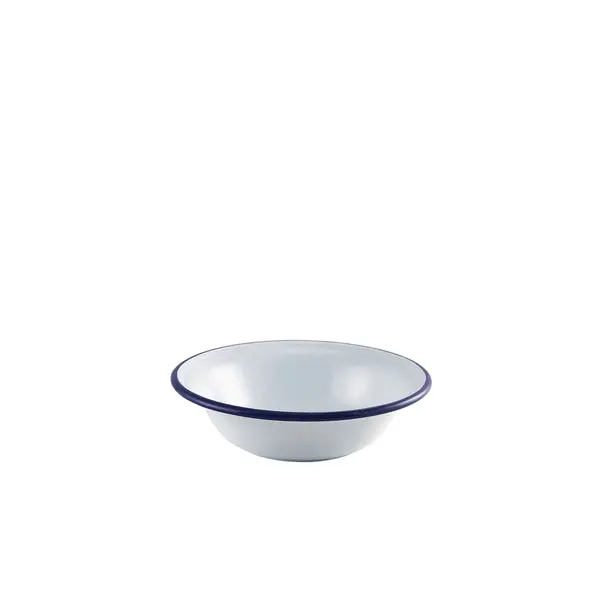White Enamel Bowl With Blue Rim – 16 Cm (6.25 Inch), Chip-Resistant Serving Bowl, Single 1