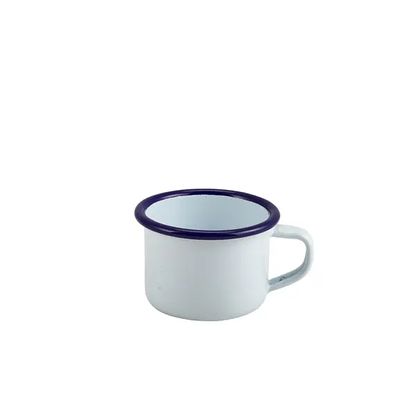 White Enamel Mug With Blue Rim – 12Cl (4.2Oz) Retro Drinkware 1