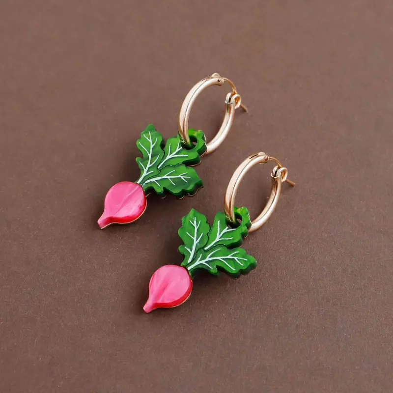 Wolf & Moon Radish Hoop Earrings – Handmade Ceramic Vegetable Motif 1