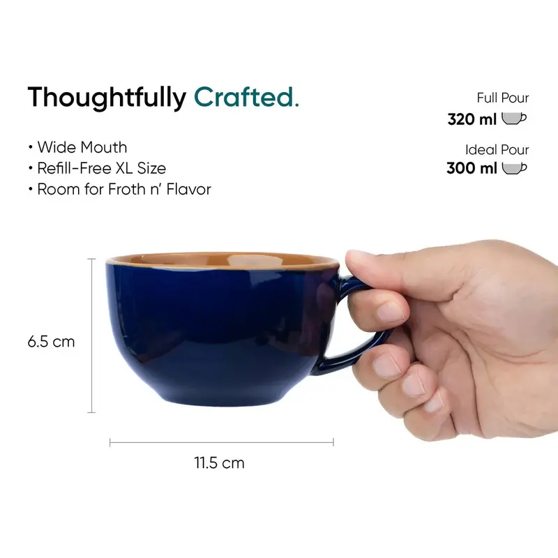 Xl Cuppa Midnight Blue Cappuccino Mug – 320 Ml Ceramic Barista Cup 1