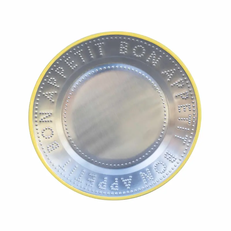 Yellow-Trimmed Stainless Steel Dinner Plate, 25Cm 1