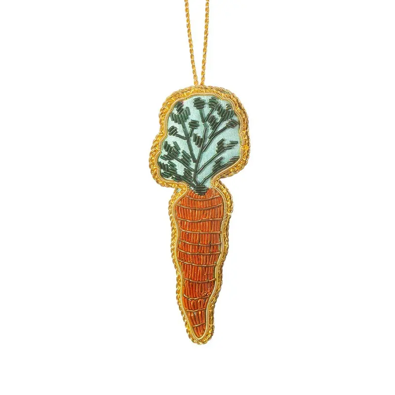 Zari-Embellished Carrot Tree Ornament – Hand-Stitched Festive Decor 1