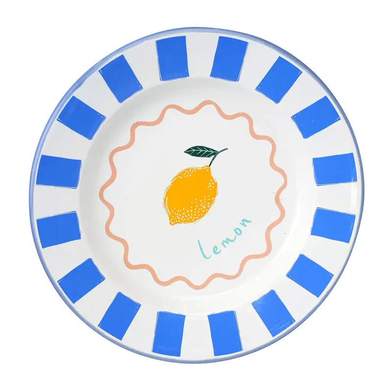 Zesty Lemon-Print Enamel Dinner Plate – 25 Cm Kitchen Essential 1