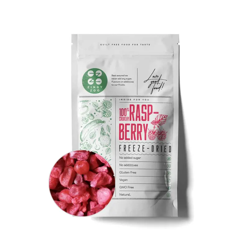 Zingyzoo Raspberry Pieces – Freeze-Dried, 100G 1